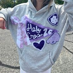 #holycross #college #customhoodie #patchwork #sewing Grandma Crafts, Reworked Clothes, Patchwork Sewing, Patchwork Clothes, Patchwork Shirt