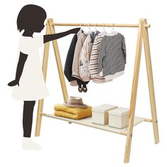 PRICES MAY VARY. Made of quality pine wood with a canvas shelf, solid durable and strong. It has been finely polished to make surface smooth. Morimoe Kids clothes rack, size is: 33.1"D x 16.5"W x 35.4"H, suitable for children, can be easily reached get clothes without help. Triangular stable structure makes it stands solid, prevent tipping over. The open rack design allows you to quickly find the clothes you want. Multiple storage, you can hang the clothes in the middle of the garment rack, hang Canvas Shelf, Dress Up Rack, Wood Dress, Dress Up Storage, Kids Clothing Rack, Rolling Clothes Rack, Hanging Hats, Kids Garments, Wood Rack