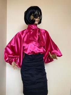 "This is a very stylish Womens Satin blouse. It is comfortable and cozy. Made for a free flowing fit. Great for all year around and for any special occasion or casual day can be dressed up or dressed down. SIZE CHART SIZE S - US 6, UK 8, EU 36 bust: bust around 34.5\"/90cm Waist: waist around 27.5\"/70cm Hips: hips around 34.5\"/90cm SIZE M - US 8, UK 10, EU 38 bust: bust around 37.5\"/95cm Waist: waist around 29.5\"/75cm Hips: hips around 37.5\"/95cm SIZE L - US 10, UK 12, EU 40 bust: bust arou Satin Bow Blouse, Puffy Sleeves Blouse, Glass Wreath, Bishop Sleeve Blouse, Blouse Satin, Satin Bluse, Wreath Ornament, Checked Blouse, Ruffles Fashion