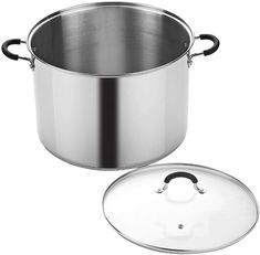 an aluminum pot and lid with a glass lid on the bottom, set against a white background