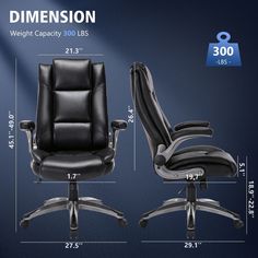 an office chair with the measurements for it