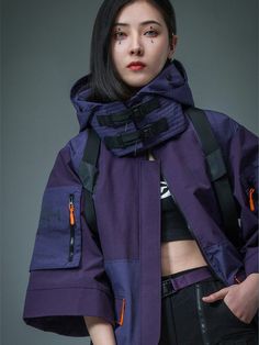 Purple Shadow, Cyberpunk Clothes, Neon Purple, 영감을 주는 캐릭터, Detachable Hood, Urban Outfits, Look Cool