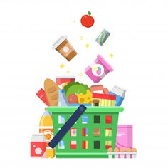 a shopping basket full of groceries and food items - miscellaneous objects / arts print templates