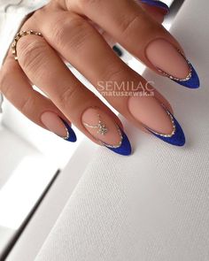 Royal Blue Nails Designs, Blue And Silver Nails, Royal Blue Nails, Blue Glitter Nails, Blue Acrylic Nails, New Year's Nails, Elegant Nails, Prom Nails