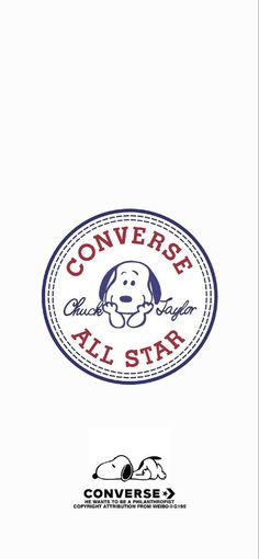 the converse all star logo is shown in red, white and blue with an image of a dog's head on it