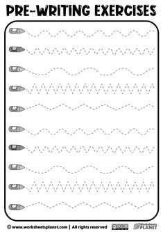 the printable worksheet for pre - writing exercises is shown in black and white