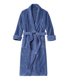 Perfect right out of the shower or any time, this spa-quality robe is incredibly plush on the outside with soft, absorbent terry texture on the inside. Falls below calf - 48¾" from high point shoulder. Relaxed Fit: Our most generous fit sits farthest from the body. In the most comfortable blend of 90% cotton and 10% polyester. Machine wash and dry. Locker loop for easy hanging. Shawl collar. Removable tie belt at waist. Front patch pockets. Imported. | Women's Soft Plush Terry Robe, Cotton Blend Plush Robe, Plush Robes, Blue Summer Robe For Relaxation, Blue Long Sleeve Robe For Sleep, Blue Cotton Robe For Home, Cozy Long-sleeve Super Soft Robe, Blue Cotton Robe For Relaxation, Winter Robes, Terry Cloth Robe