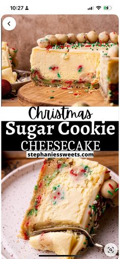 Super Easy Cheesecake, Best Christmas Recipes Desserts, Sugar Cookie Dough Cheesecake, Cookie Bottom Cheesecake, Thanksgiving Recipes Dessert Cheesecake, Sugar Cookie Cheesecake Cups, Sugar Cookie Cheesecake Recipe, Desert For Thanksgiving Dinner, Thanksgiving Cheesecake Ideas