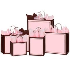 pink and brown gift bags with bows