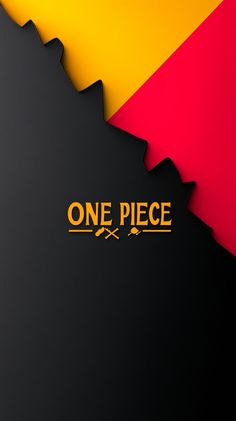 the word one piece is written in gold on a black background with red and yellow stripes