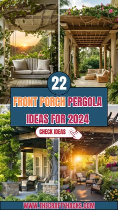 22 Front Porch Pergola Ideas 2024 – The Crafty Hacks Pergola Over Front Door Entrance, Side Porches On House, Porch Pergola Ideas, Front Porch Pergola Ideas, Covered Front Porch Ideas, Front Porch Seating