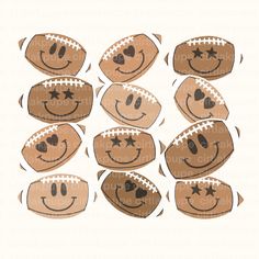 footballs with different faces drawn on them