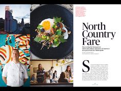 an article from the north country fare magazine with images of food and people standing around