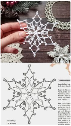 the instructions for how to crochet a snowflake ornament with beads