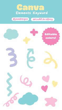 Canva Elements - Pastel Doodle | set:nAFJe-kE Canva Cute Elements, Canva Elements Free, Canva Free Elements, Pastel Edit, School Creative