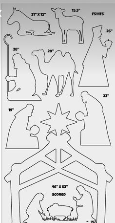 Cardboard Christmas Decorations Diy, Nativity Silhouette Free Printable, Nativity Templates Free Printable, Life Size Nativity Scene Diy, Navity Scene Ideas Diy, Diy Manger Nativity, Betlehem Diy, Wood Nativity Diy, Scroll Saw Nativity