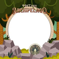 an arch in the middle of a forest with rocks and trees around it that says archipelago