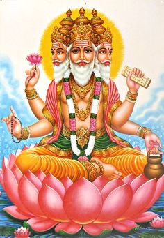 there is an image of the god with three heads on his body and one hand holding a flower