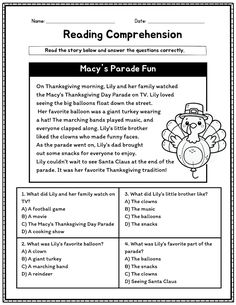 reading worksheet for thanksgiving with turkey and other things to do in the classroom