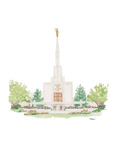 a watercolor drawing of the mormon temple