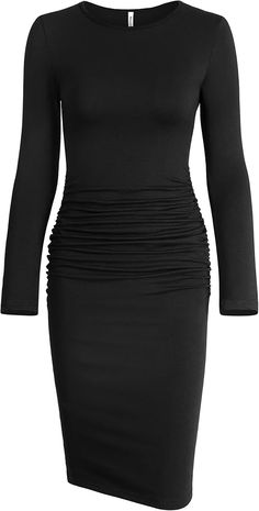 Amazon.com: Missufe Long Sleeve Ruched Casual Sundress Women's Knee Legnth Bodycon Sheath Dress (Black, Small) : Clothing, Shoes & Jewelry Modest Girl, Casual Sundress, Black Sheath Dress, Knee Length Dress, Sheath Dress, Dress Black, Sundress, Women Long Sleeve, Shoes Jewelry