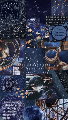 a collage of images with stars and planets