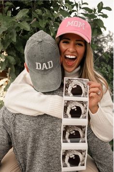 a woman is holding up a photo with her dad's face on it and the caption reads, mom