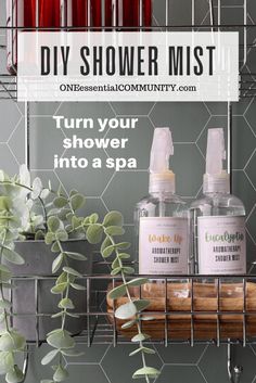 DIY aromatherapy shower mist spray -- easy way to use essential oils to turn shower into spa oasis. Much easier to make and use than shower steamers! a few spritzes of shower mist into a steamy shower can help you wake up, relieve stress, lift your mood, or ease congestion.  free printable labels and 34 shower mist recipes. {eucalyptus shower mist spray, essential oil recipe, self care, DIY shower spray, doTERRA, Young Living, Plant Therapy} Diy Shower Mist, Eucalyptus Spray Diy, Essential Oils In Shower For Congestion, Shower Aromatherapy Diy, Shower Spray Essential Oil, Shower Oil Diy, Essential Oil Shower Spray, Shower Essential Oils, Diy Body Spray With Fragrance Oil Recipe