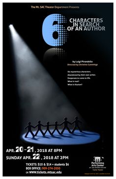 the poster for an upcoming musical show, featuring silhouettes of people holding hands in front of a spotlight