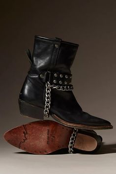 We The Free Aiden Chain Boots Chain Boots, Striped Tube Socks, Boots Men Outfit, Free People Boots, Fall Shoe, Rock And Roll Fashion, Rock N Roll Style, Striped Beanies, Low Block Heels