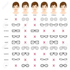 Right glasses for women s face shape. Stock vector illustration of glasses shapes for different female face types. glasses for woman. frame styles. Female glasses different types. - 82005334 Fat Style, Teknik Makeup, Sunglasses For Your Face Shape, Man Sunglasses