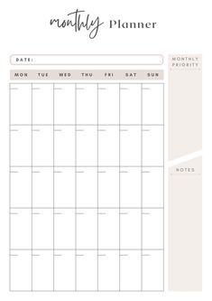 a printable calendar with the month planner on it, in beige and white colors