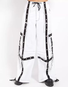 White and Black Pocket Gothic Pant Alternative Punk Rock Handmade Trouser Short.   "This pin contains affiliate links, which means I may earn a commission at no cost to you extra for you". 
 #affiliate #advertising" Emo Pants, Tripp Nyc Pants, Skull Pants, Tripp Pants, College Jackets, Canvas Pants, Black Punks, Tripp Nyc