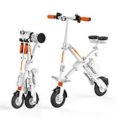 two white and orange scooters with wheels