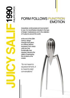 an advertisement for the form follows function in this image, it appears to be a metal object