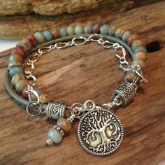 Jasper Bead Bracelet, Bracelets Diy, Summer Bracelets, Bohemian Bracelets, Boho Bracelet, A Bracelet, Boho Bracelets, Leather Jewelry, Boho Earrings