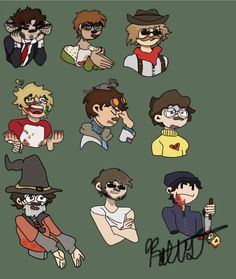 cartoon characters with different facial expressions and hair styles, all dressed in various outfits for halloween