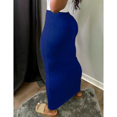 Royal Blue Solid Side Holes Bodycon Maxi Skirt Blue Stretch Maxi Skirt For Spring, Fitted Blue Maxi Skirt For Spring, Blue Fitted Maxi Skirt For Spring, Chic High Waist Blue Maxi Skirt, Chic High-waist Blue Maxi Skirt, Blue Solid Color Skirt, Blue Fitted Casual Maxi Skirt, Blue Non-stretch Pencil Skirt, Blue Fitted High Waist Maxi Skirt