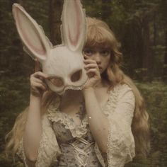 Creepy Doll Photoshoot, Creepy Bunny Costume, Bunny Costume Drawing, Bunny Costume Aesthetic, Coquette Journal, Ethereal Angel, Victorian Halloween, Bunny Book, Bunny Mask