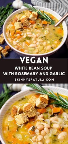 vegan white bean soup with rosemary and garlic