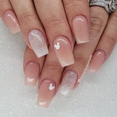 French Ombre Pink, Christmas Disney Nails, Disney Gel Nails, Disney Themed Nails, Disney Christmas Nails