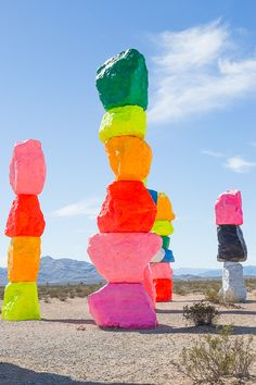 colorful sculptures in the desert on a sunny day