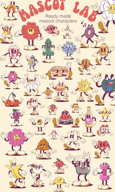 an illustrated poster with many different cartoon characters