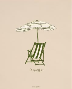 a green and white beach chair with an umbrella over it that says la capriga