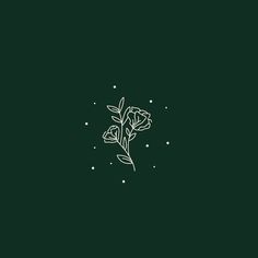 a drawing of a flower on a dark green background with tiny white dots around it