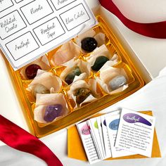 Who needs chocolates when you can have crystals? Ok... maybe chocolate and crystals. This mystery crystal box holds 9 intuitively choose crystal tumbles and their corresponding mini crystal cards to help you learn more about your crystals You could receive any combination of stones like Amethyst, Citrine, Rose Quartz, Aquamarine, Snowflake Obsidian, Garnet, Aventurine, Carnelian, Moonstone, Dalmatian stone, yellow jasper, sodalite, labradorite, jade, black tourmaline, sectarian, blue calcite, Ag Crystal Meaning Cards, Crystal Cards, Dalmatian Stone, Tumbled Crystals, Cleansing Stones, Surprise Box Gift, Crystal Box, Blue Calcite, Snowflake Obsidian