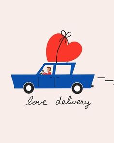 a blue truck with a heart on the back and text love delivery written across it