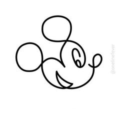 an outline drawing of mickey mouse's face with one eye open and tongue out