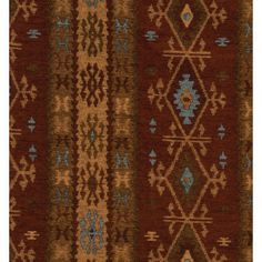 an area rug with different colors and patterns on the side, including blue, red, brown