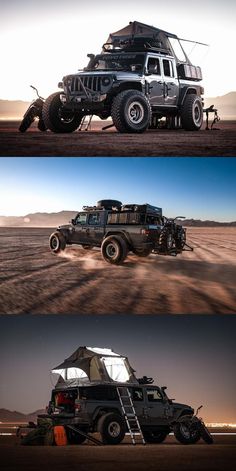 four different pictures of jeeps in the desert, one is off road and one is off - road